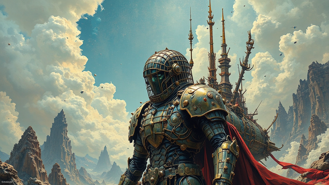 Epic armored adventurer in