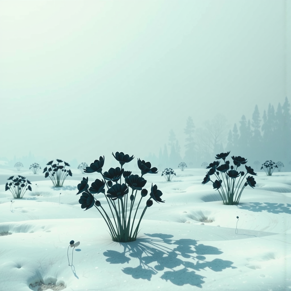 Snowy meadow with dark