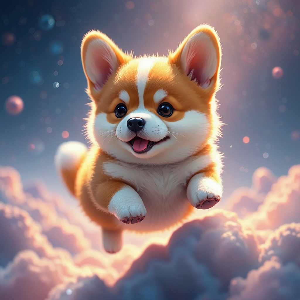 Corgi puppy floats in
