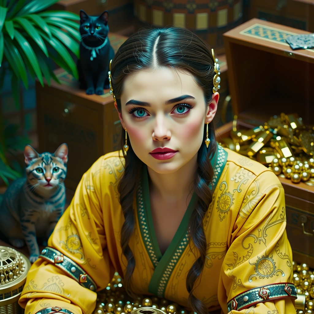 Viking woman with cats