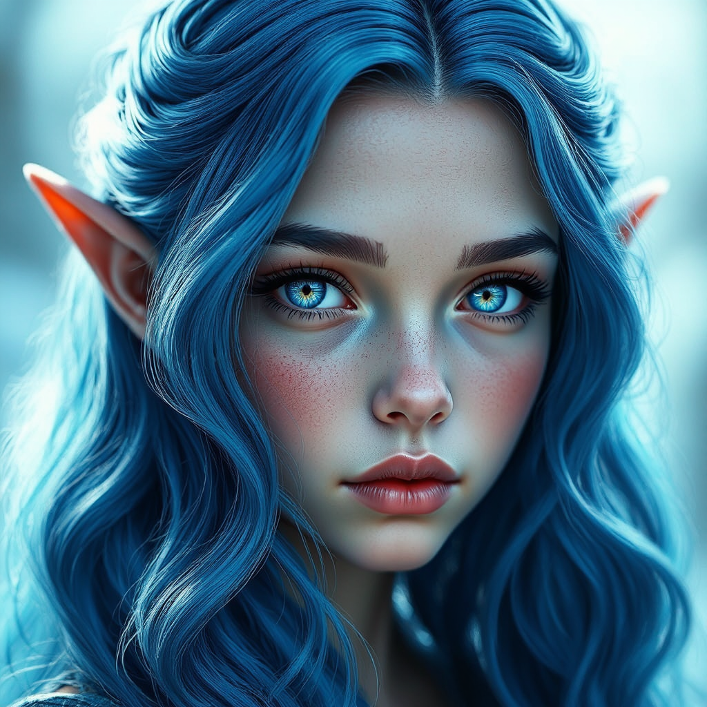 Young elven-hybrid girl portrait.