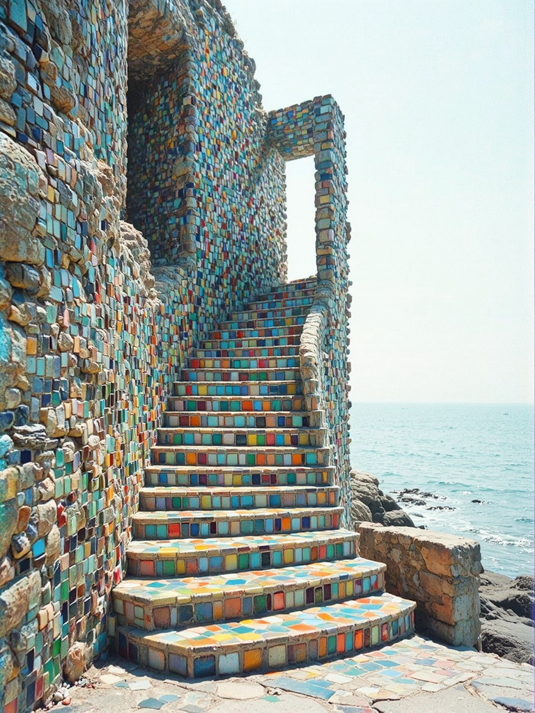Seaside staircase of glass