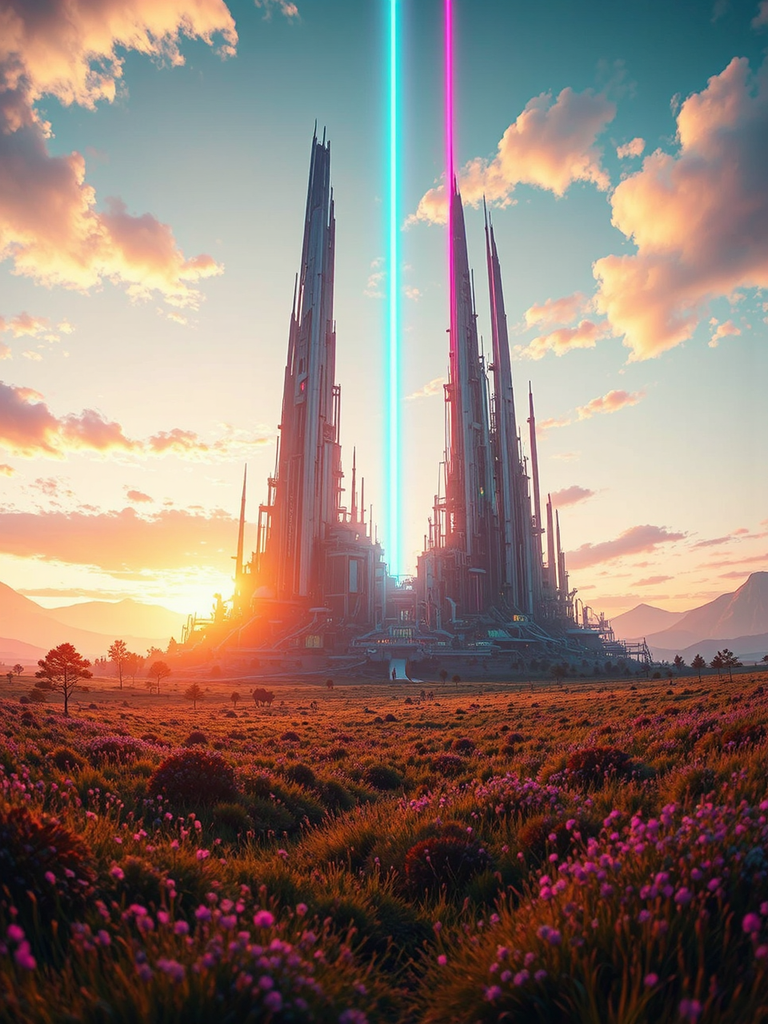 Futuristic city at twilight