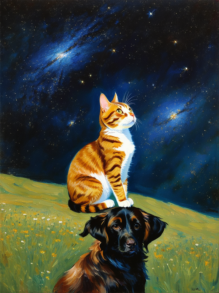 A cat sits on