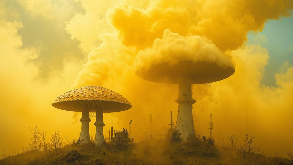 Mushrooms emitting yellow smoke