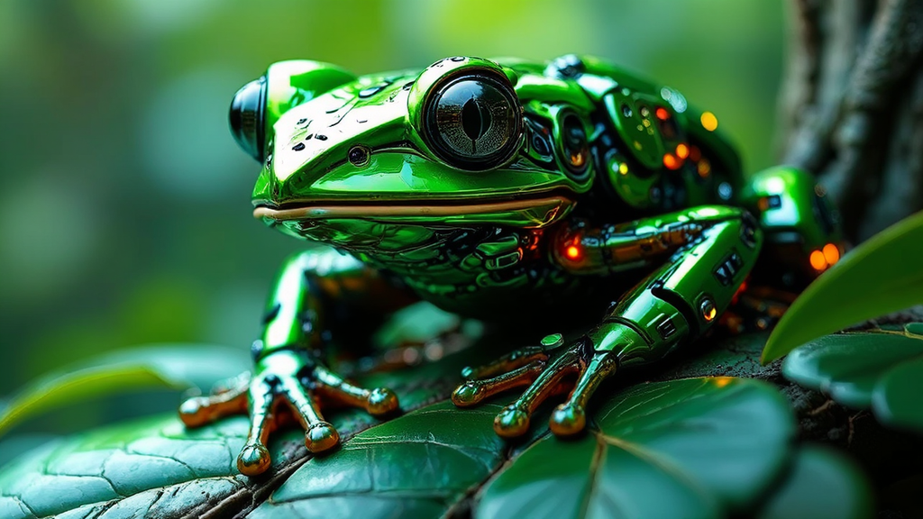 Metallic cybernetic green tree