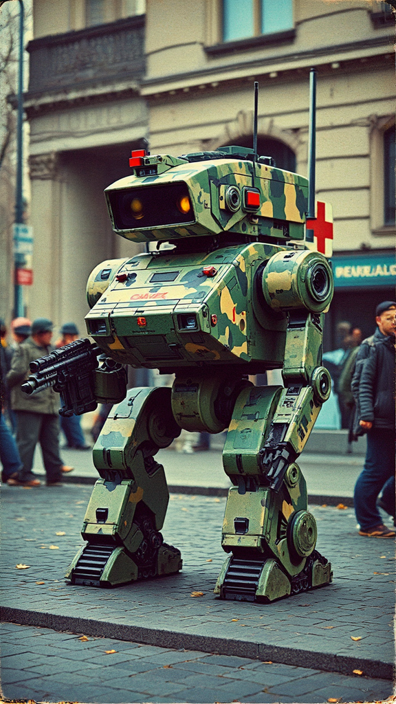 Battlemech in camo gear.