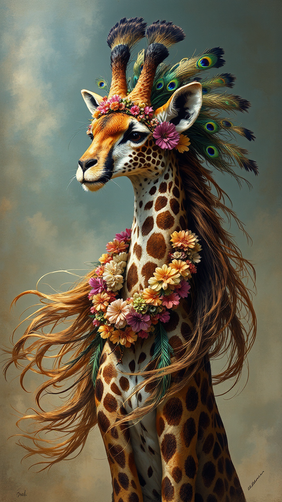 Giraffe-cheetah hybrid with a