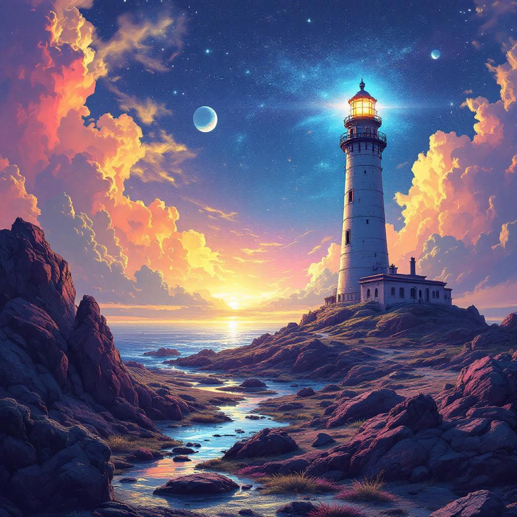 Alien World's Vibrant Lighthouse Beacon