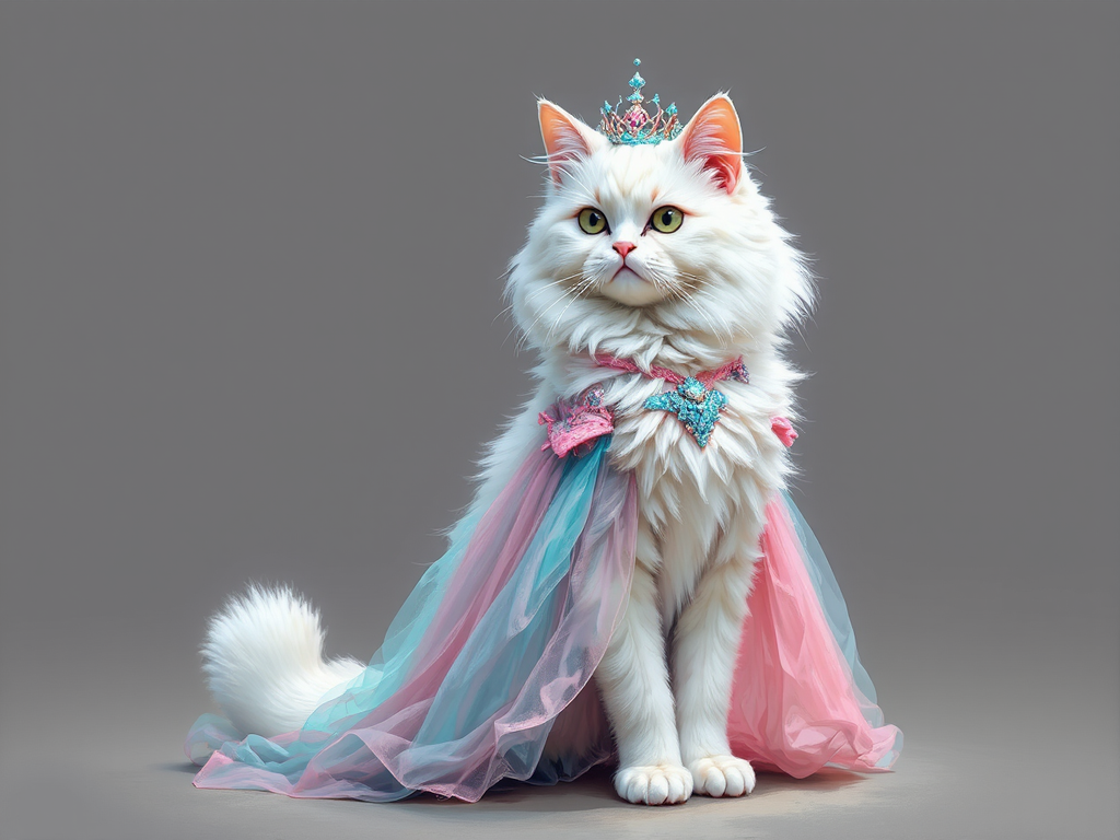 Anthropomorphic white cat in