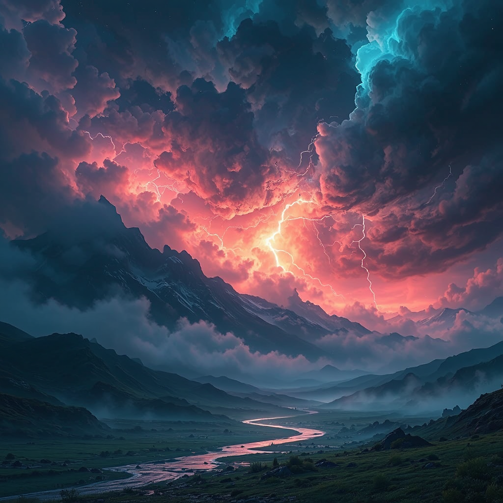 Stormy night landscape with