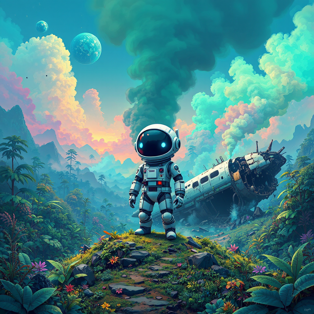 Futuristic android astronaut on
