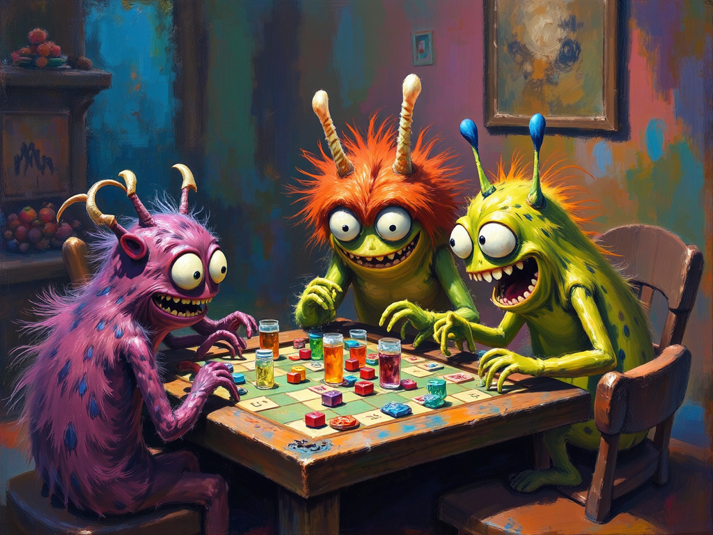 Monsters playing colorful board