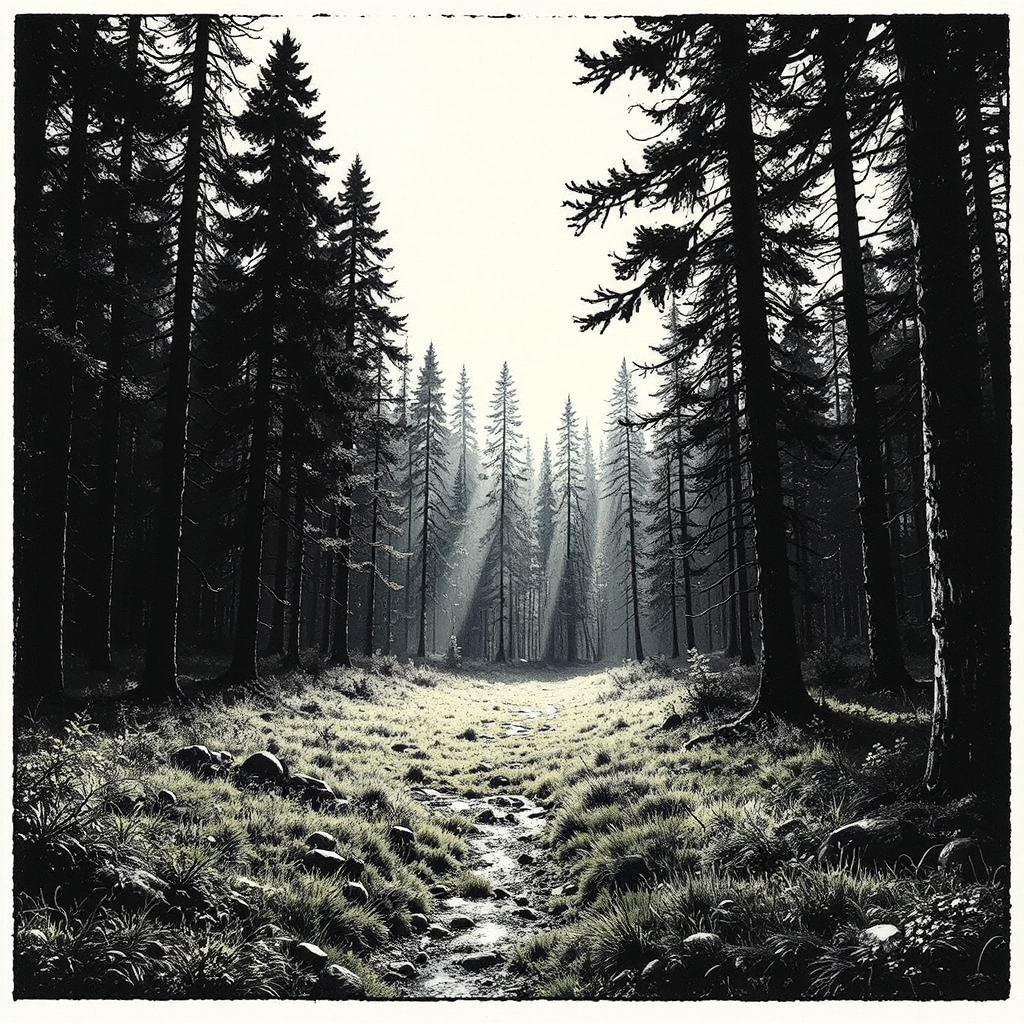 Black and white forest