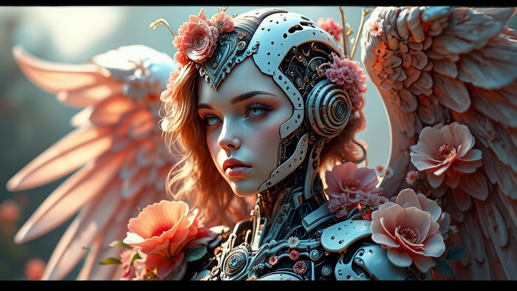 Steampunk angel with robot