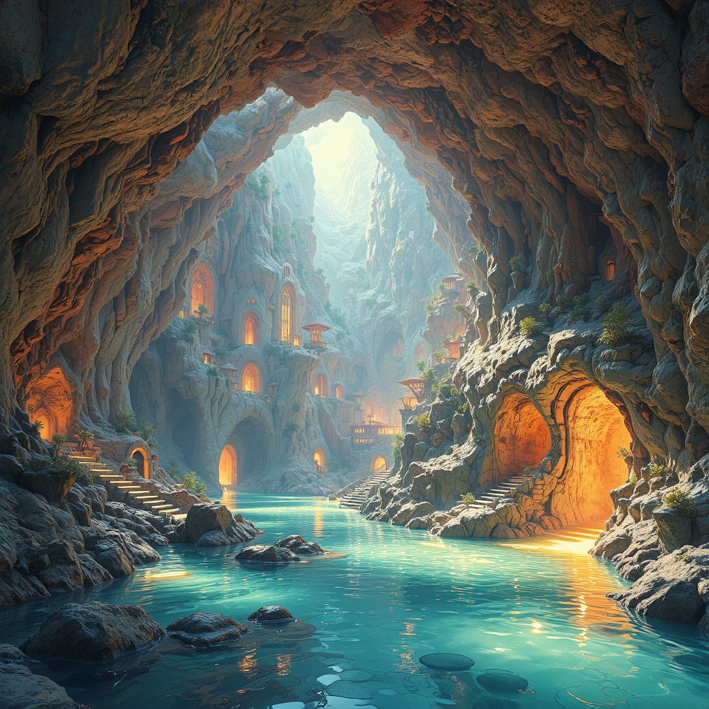 Underground city with brightly