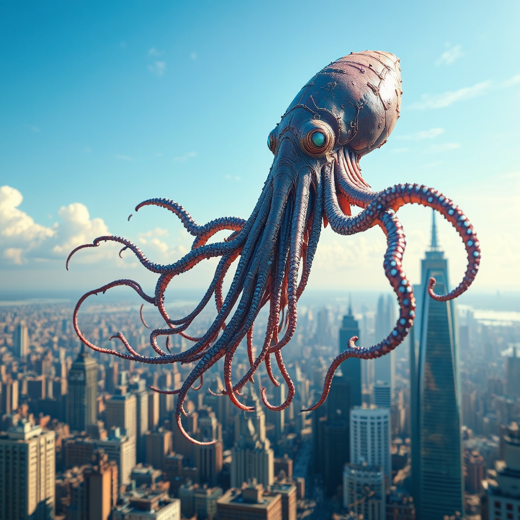 Massive squid flies over