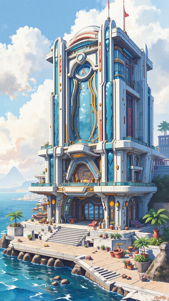 Futuristic watercolor painting of