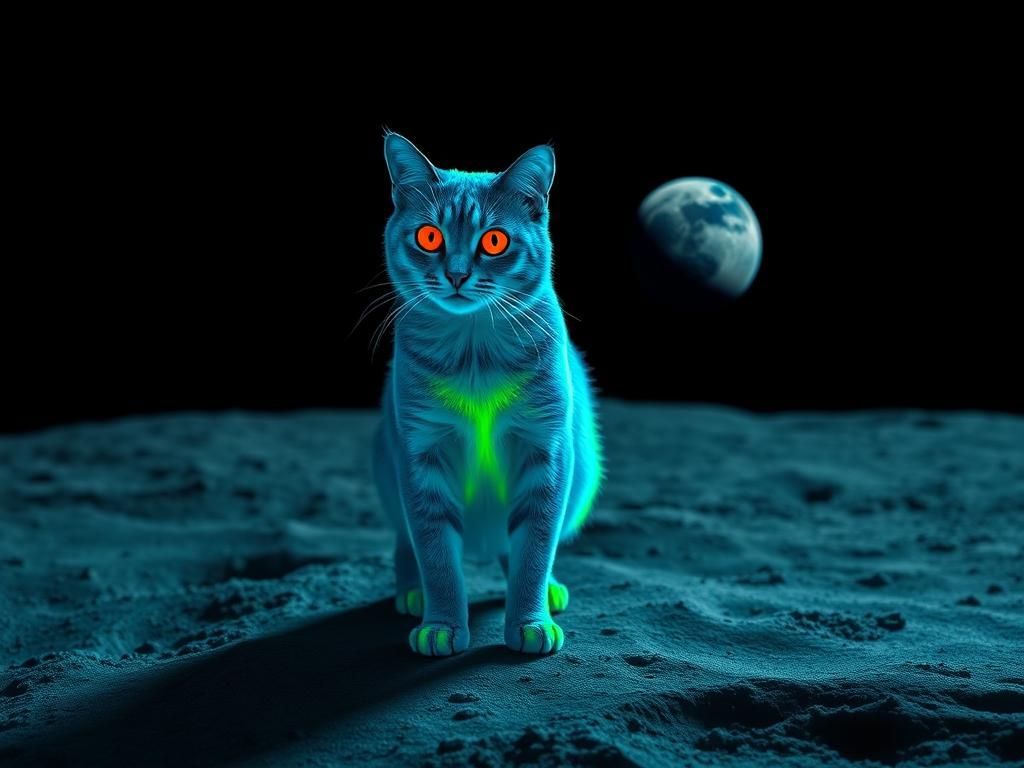 неоновый кот на луне