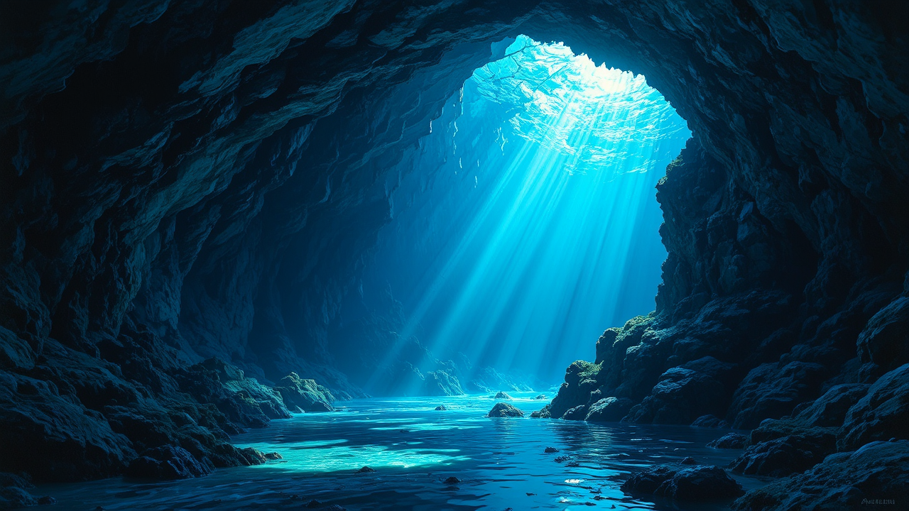 Large underwater cave with