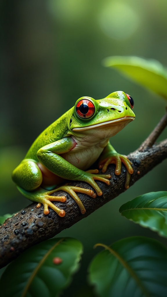 Green tree-dwelling frog species.