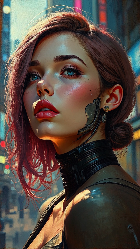 Woman with cybernetic facial