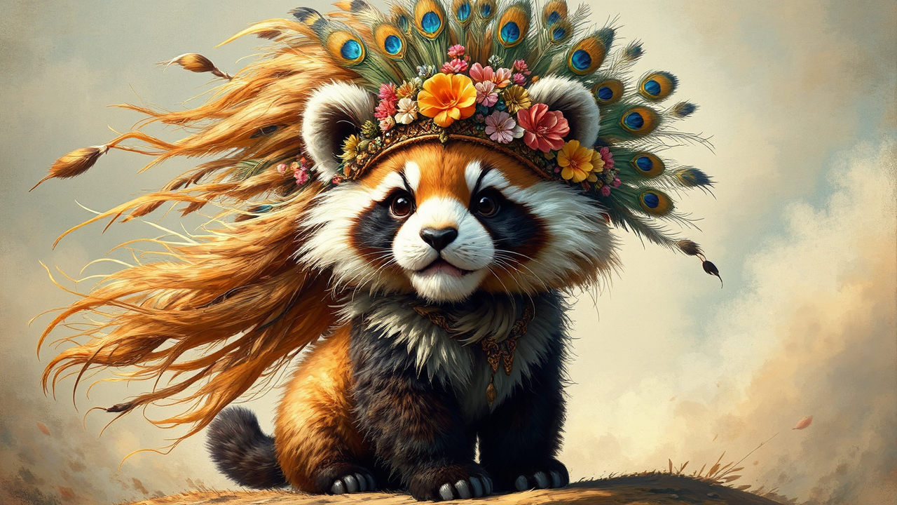 Panda-lion hybrid with flowing
