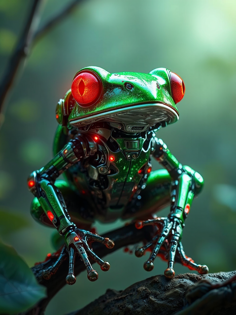 Metallic cyborg frog with