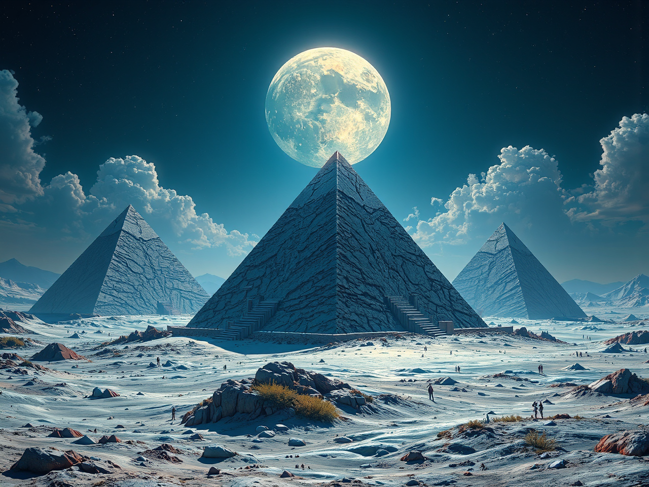 A painting of pyramids