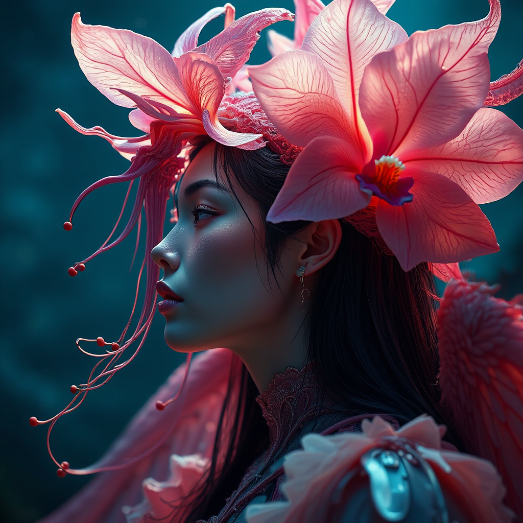 Hyperrealistic woman with jellyfish