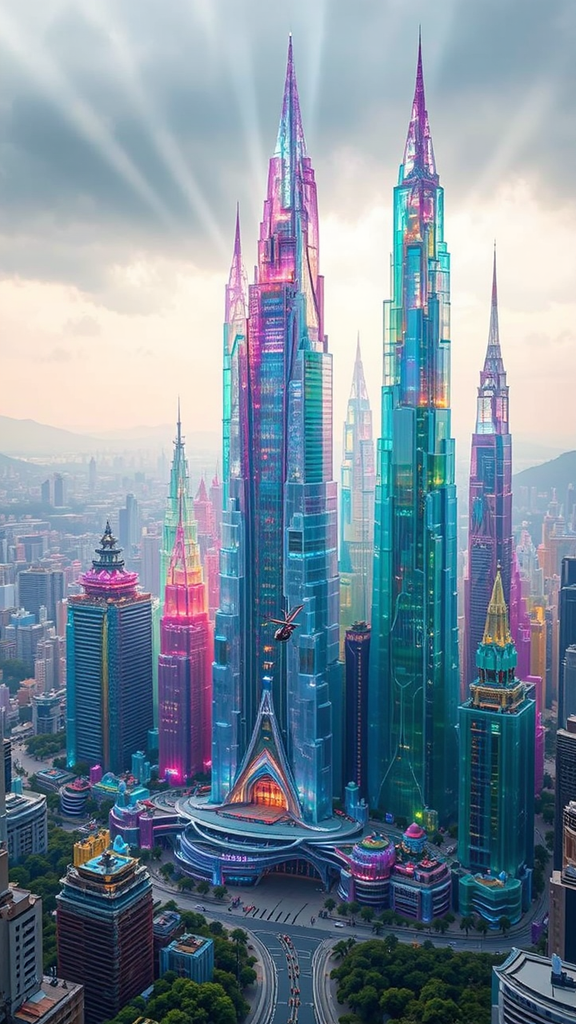 Colorful futuristic city with
