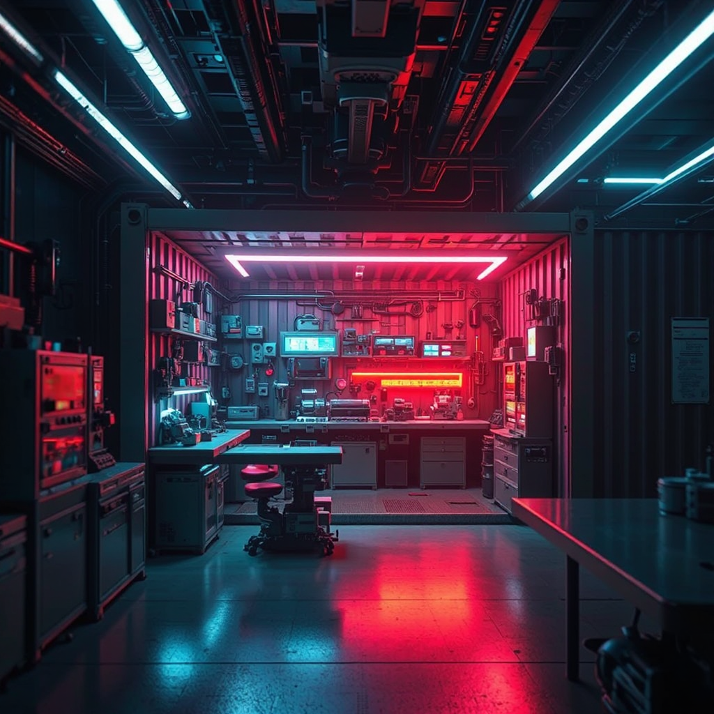 Shipping container sci-fi workshop