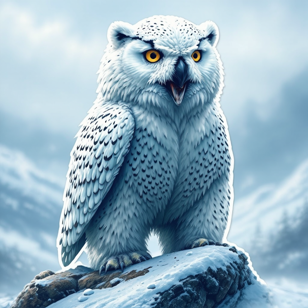 Snow owl with bear-like