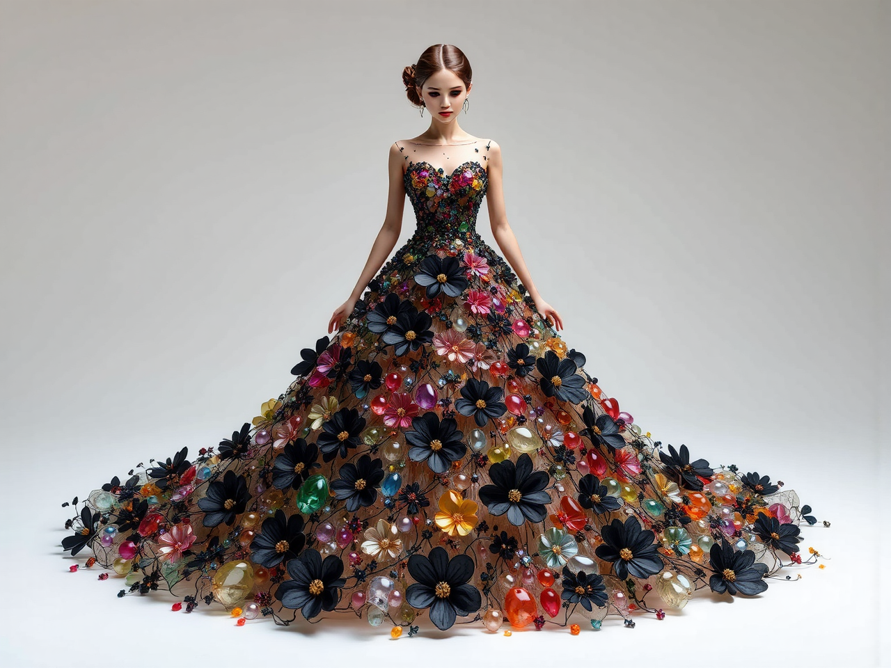 Multicolored stone evening dress
