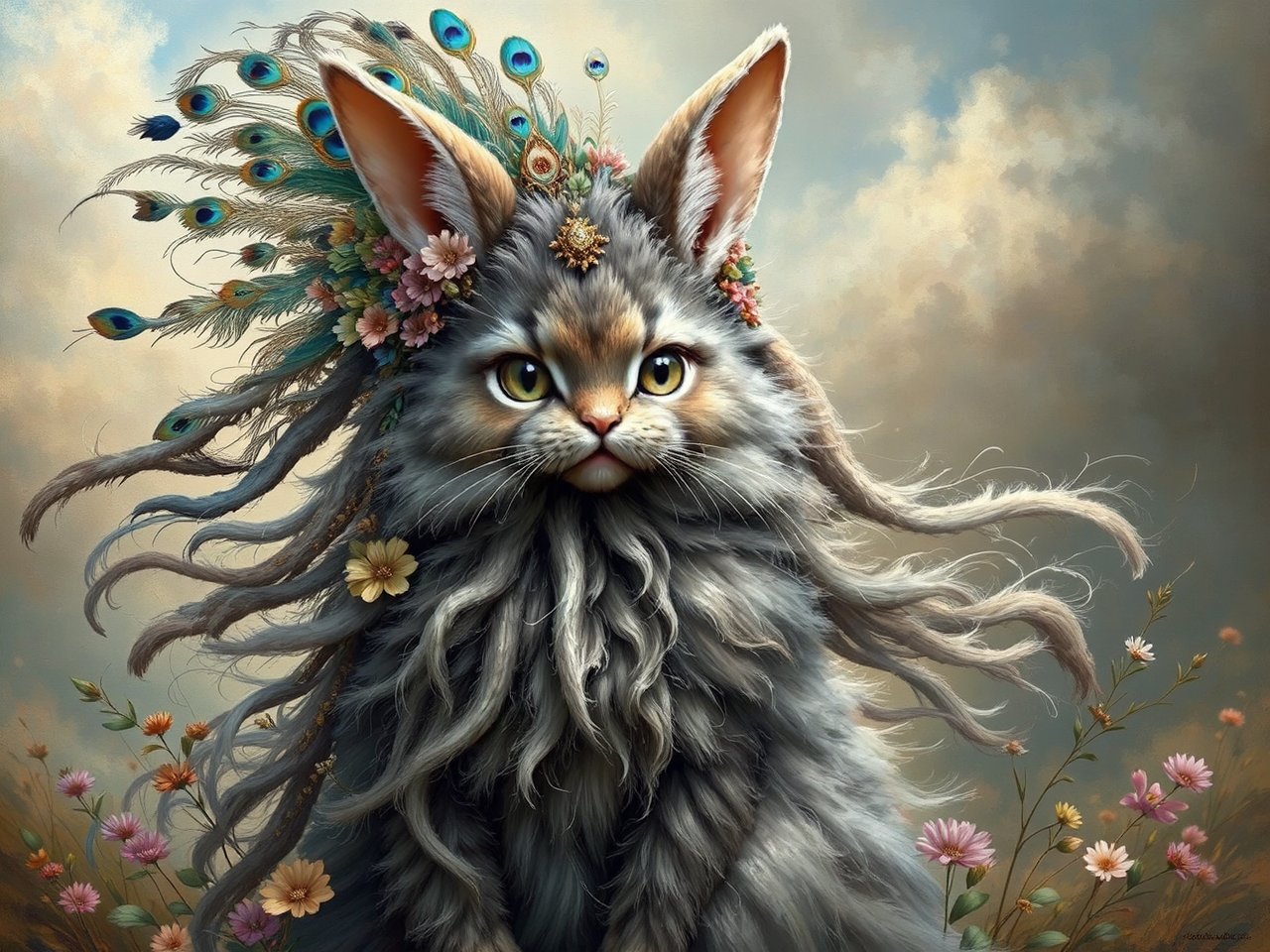 Grey tabby-bunny creature with