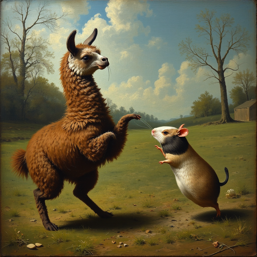 Llama fights a guinea
