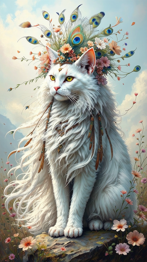Tribal cat with peacock