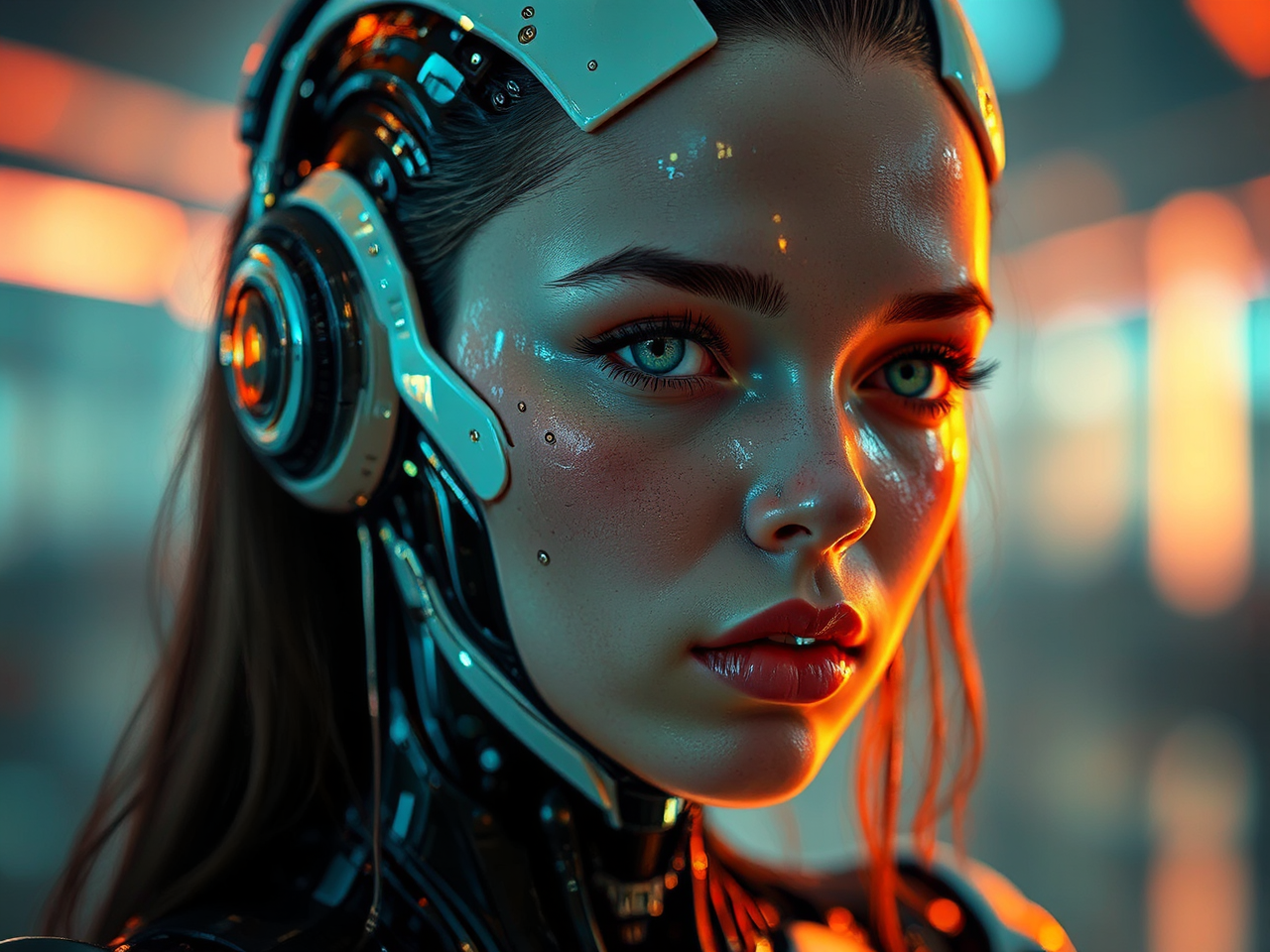 Female cyborg in futuristic