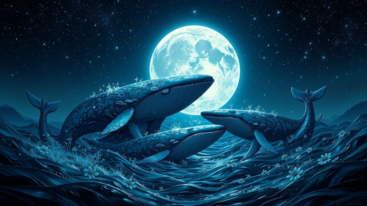 Whales in starry celestial