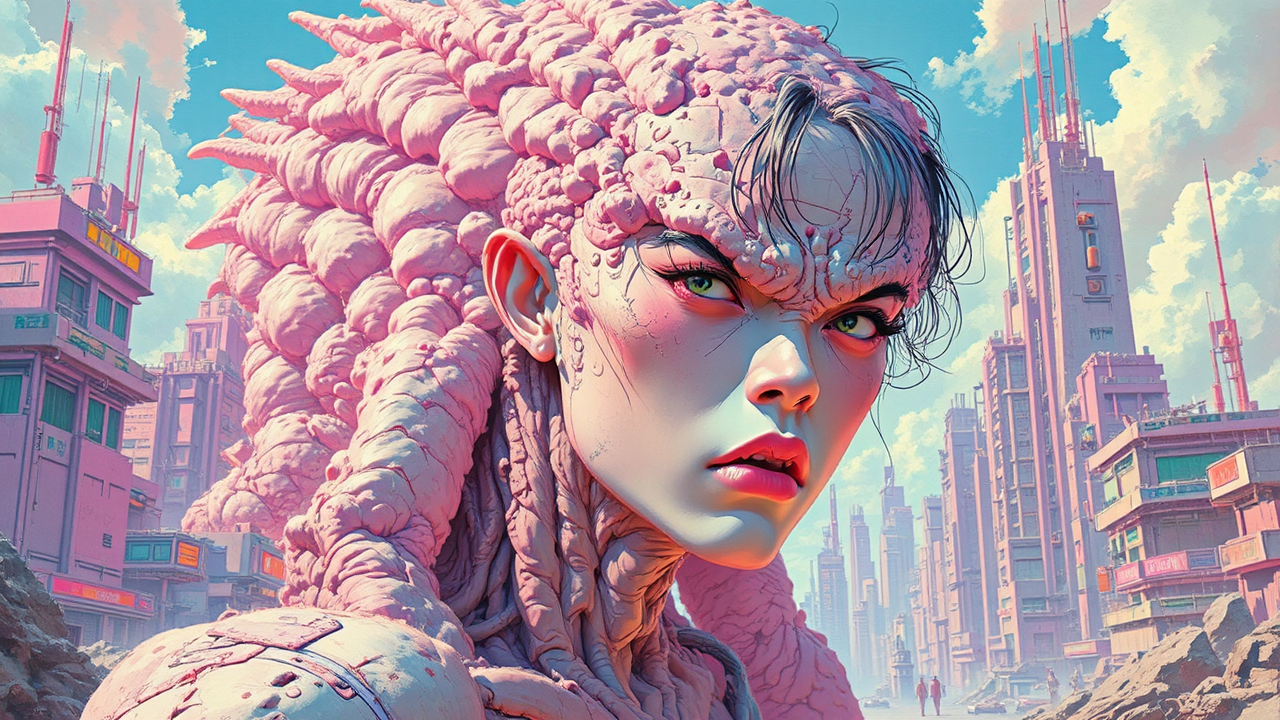 Pastel-colored futuristic city with