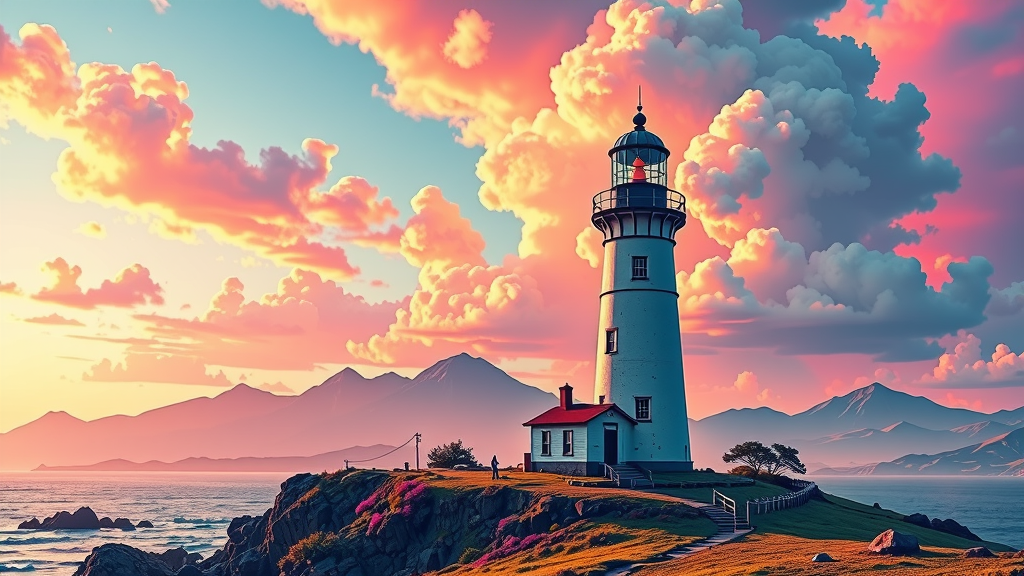 Alien World's Vibrant Lighthouse Beacon