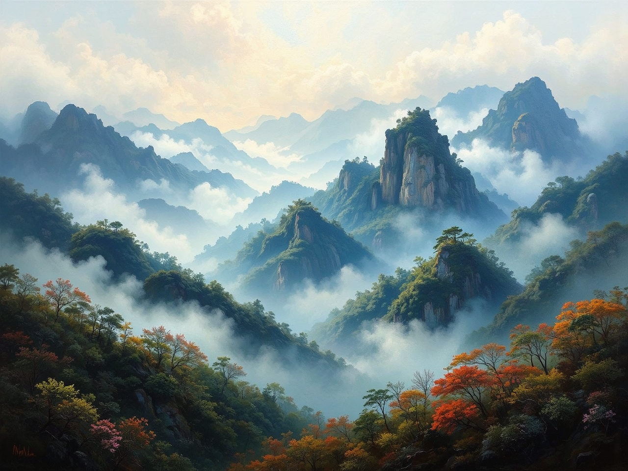 Misty mountains in a