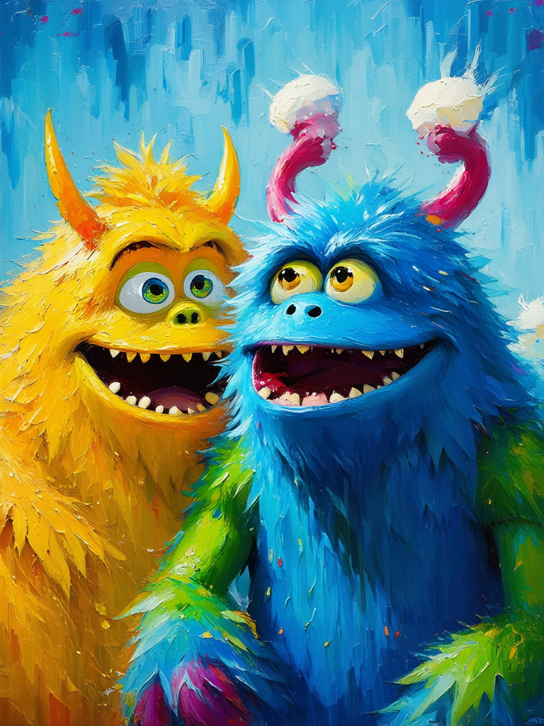 Happy monsters in vibrant