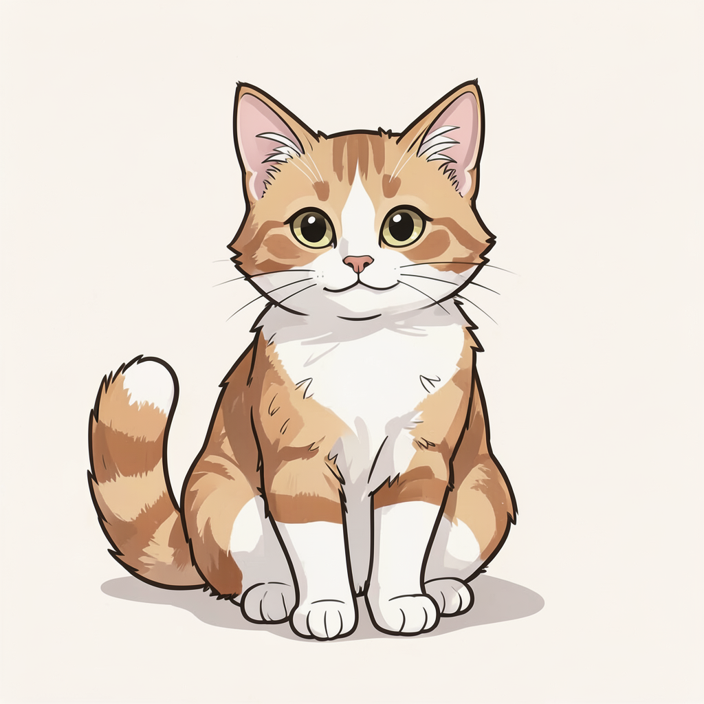 Fluffy orange cat with soft fur, sitting on a wooden windowsill, sunlight dappling its face. Warm...