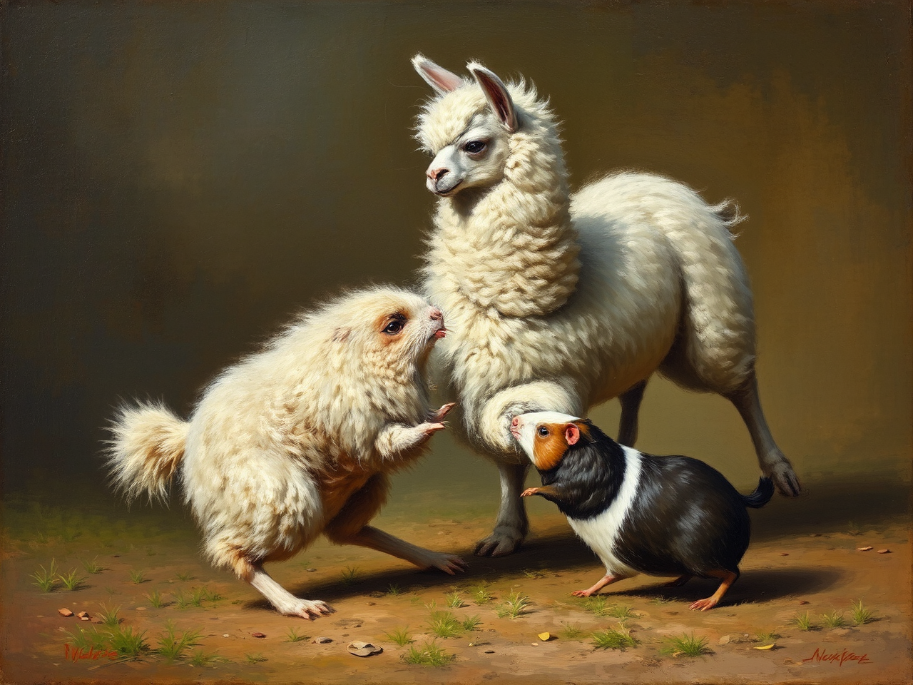 A llama fights a