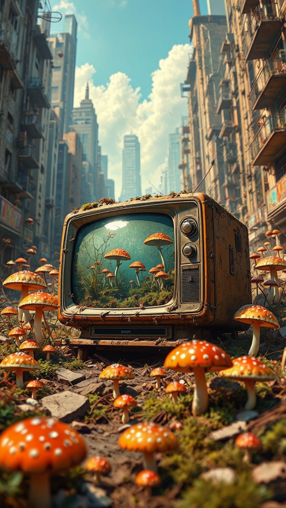 A TV decays amidst