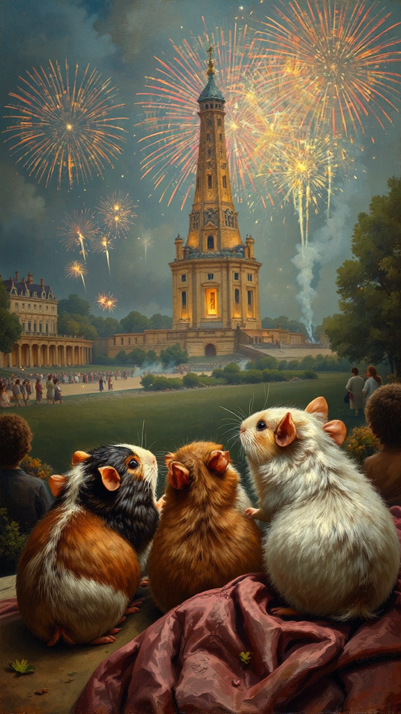 Guinea pigs watch fireworks