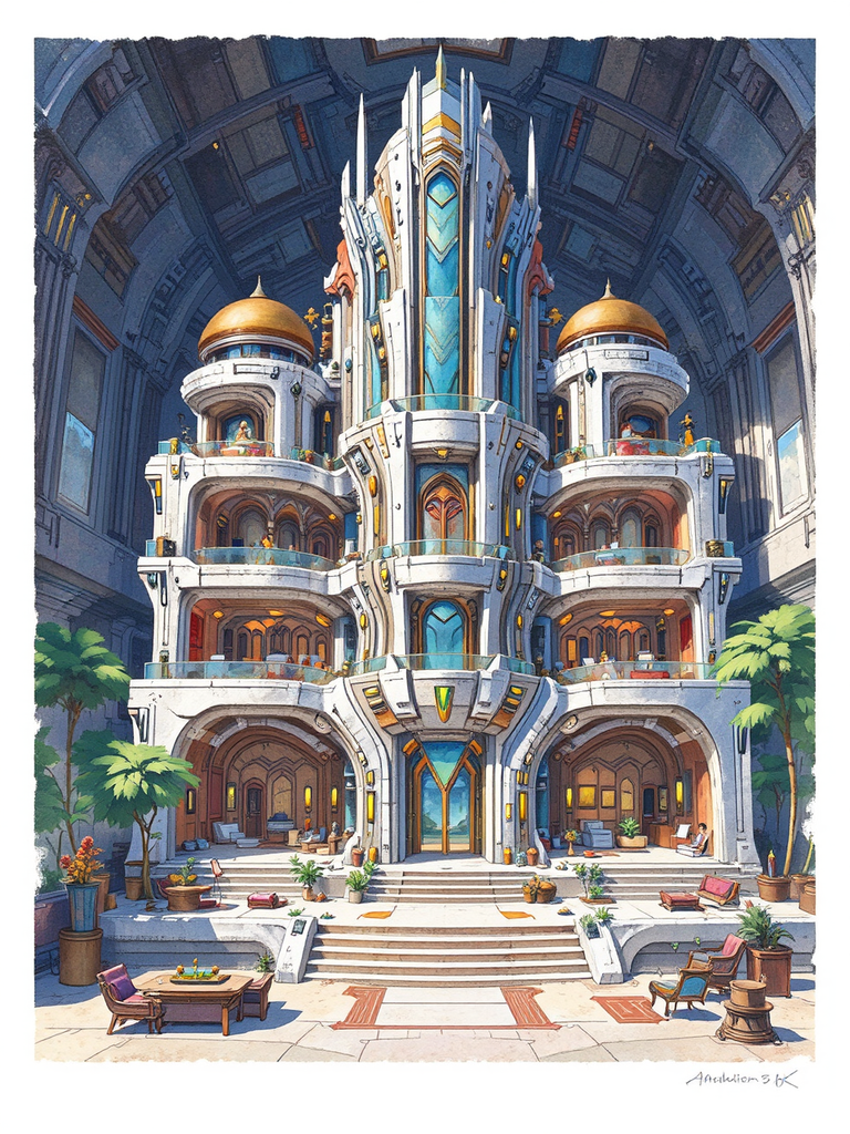 Futuristic museum with detailed