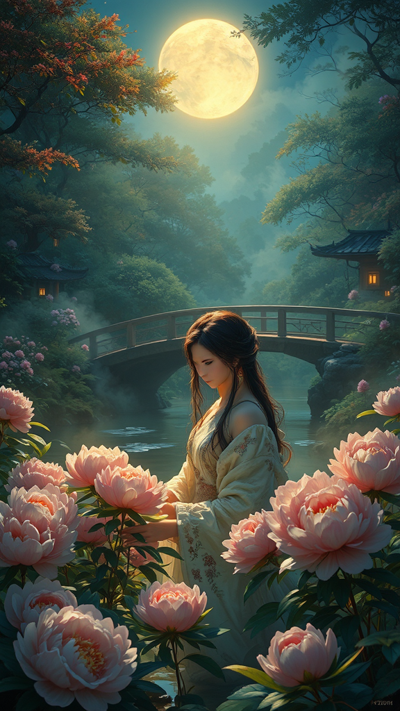 Woman cares for blooming