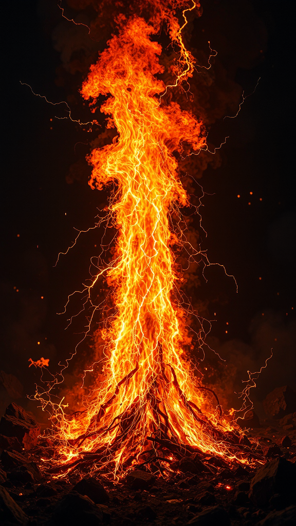 Electricity sparks in flames.